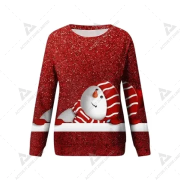 Women's Christmas Sweatshirt Casual Fashion Printing Long Sleeve O-Neck Pullover Top Blouse Wool Sweater, S-3XLc